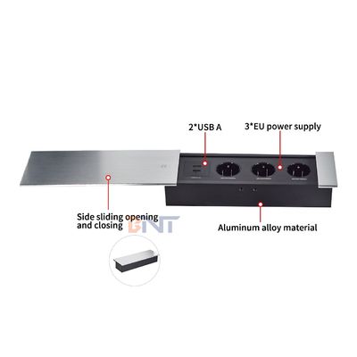Euro Tafelblad Elektrisch Stopcontact Schuifdeksel Ontwerp met 3 AC Uitgangen 16A Nominale EU Stekker Standaard