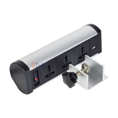 Klemontwerp met kleefclip Tafelcontactdoos 3 AC-uitgangen USB A+C Bureauklemcontactdoos Verdeelstekker