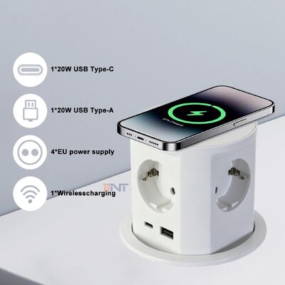 BNT Tafelbank Kantoor Commercieel Gebruik IP44 4 AC-aansluitingen 16A ABS Pneumatisch Pop Socket USB A + C-poorten PD20W Charge