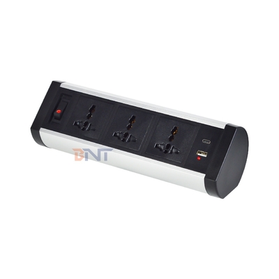 Klemontwerp met kleefclip Tafelcontactdoos 3 AC-uitgangen USB A+C Bureauklemcontactdoos Verdeelstekker