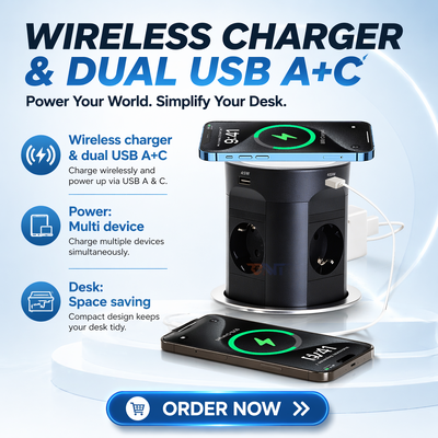 BNT Desktop Office Commercieel gebruik 4 AC Power Pneumatic Pop-Up Desktop Socket Keuken Socket met dubbele USB A + C Port PD45W Charge